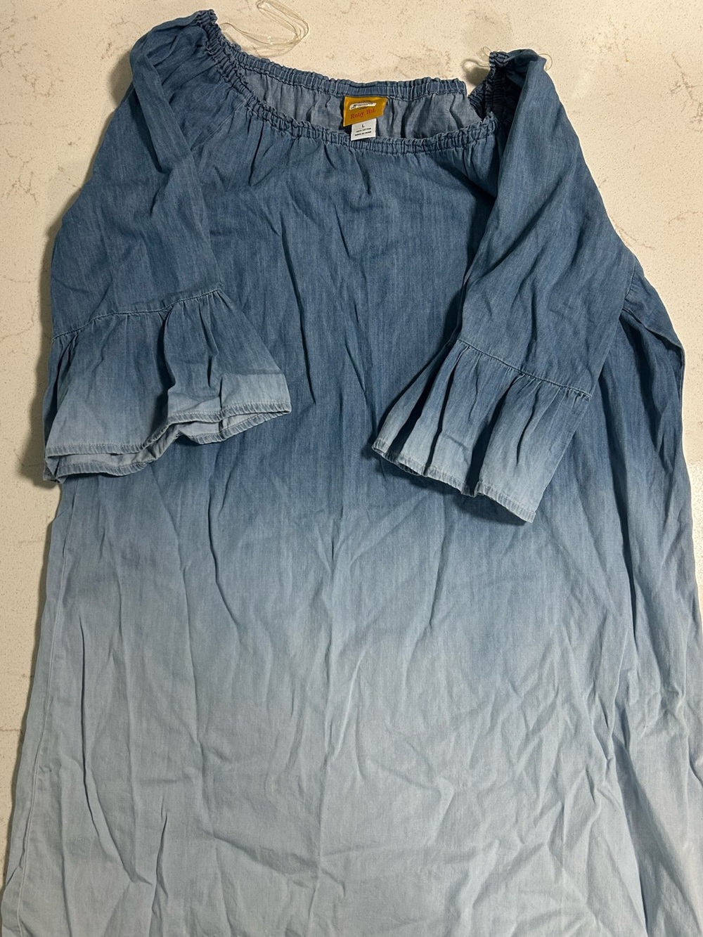 Ruby Rd. Light to Medium Blue Ombre Off-Shoulder Tunic